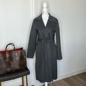 MICHAEL Michael Kors Wool Blend Wrap Coat Grey Long Size Small Belted Winter